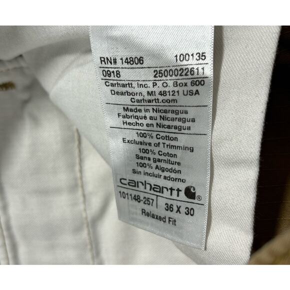 Carhartt Pants Men’s 36x30 Cargo Ripstop Relaxed Fit Tan Work Cotton Khaki - Picture 6 of 6
